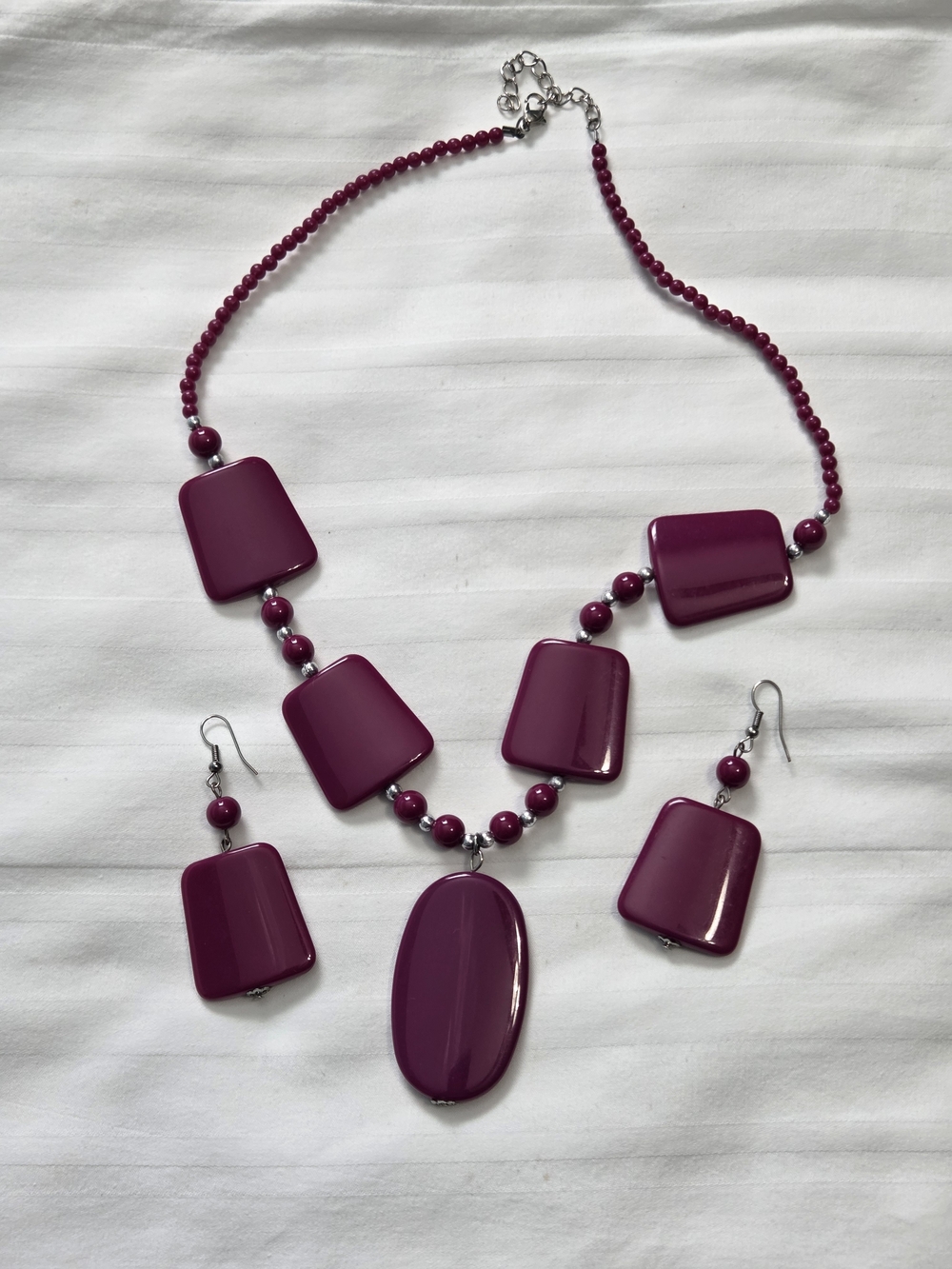 Bold Plum Purple Geometric Statement Necklace & Earring Set – Chunky Berry Resin